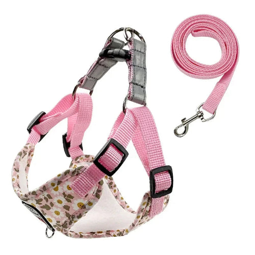 Harnais Chihuahua : Rose avec motifs Pâquerettes