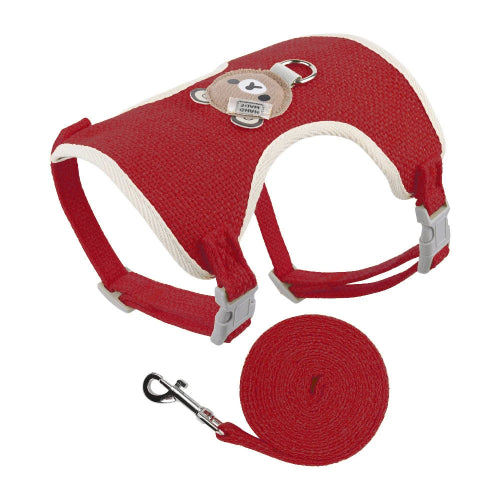Chihuahua Harness: Red with Teddy Bear + Leash