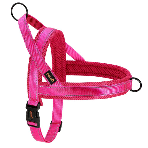 Harnais fuchsia résistant en nylon pour chiens. Confortable, convient aux petits chiens, chihuahuas, ou aux chats. Vendu dans la boutique « Mon Petit Chihuahua »