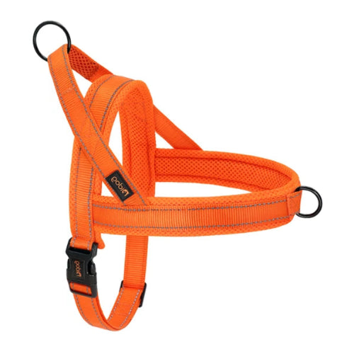 Harnais orange résistant en nylon pour chiens. Confortable, convient aux petits chiens, chihuahuas, ou aux chats. Vendu dans la boutique « Mon Petit Chihuahua »
