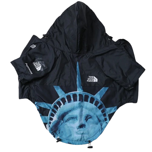 Manteau pour Chihuahua - Imperméable noir aux motifs USA – parfait pour protéger votre petit chien ou chat par temps de pluie