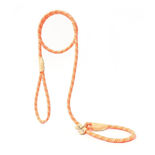Laisse tressée orange pour chiens. A utiliser avec un collier. Pratique, convient aux petits chiens, chihuahuas, ou aux chats. Vendu dans la boutique « Mon Petit Chihuahua »

