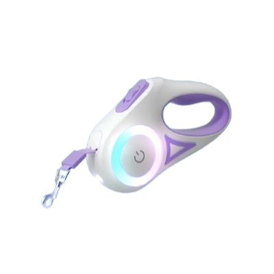 Double Laisse rétractable violette avec éclairage LED pour chiens. Pratique, convient aux petits chiens, chihuahuas, ou aux chats. Vendu dans la boutique « Mon Petit Chihuahua »
