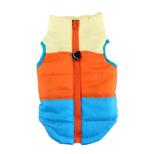 Chihuahua Coat: Beige Orange Blue Down Jacket
