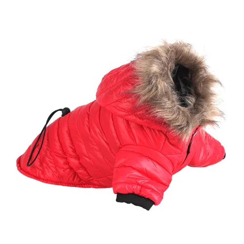 Manteau pour Chihuahua : doudoune rouge col fourrure – Confortable, parfait pour protéger votre petit chien ou chat pendant les promenades