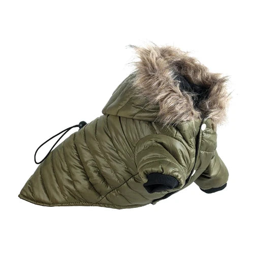 Manteau pour Chihuahua : doudoune verte col fourrure – Confortable, parfait pour protéger votre petit chien ou chat pendant les promenades