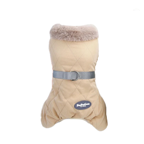 Manteau pour Chihuahua : doudoune beige avec col fourrure – Confortable, parfait pour protéger votre petit chien ou chat pendant les promenades