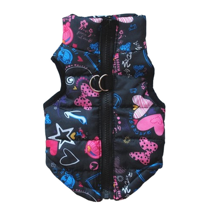 Manteau pour Chihuahua : doudoune noir et rose motifs colorés – Confortable, parfait pour protéger votre petit chien ou chat pendant les promenades