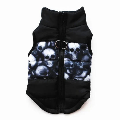 Manteau pour Chihuahua : doudoune noire motif crânes – Confortable, parfait pour protéger votre petit chien ou chat pendant les promenades