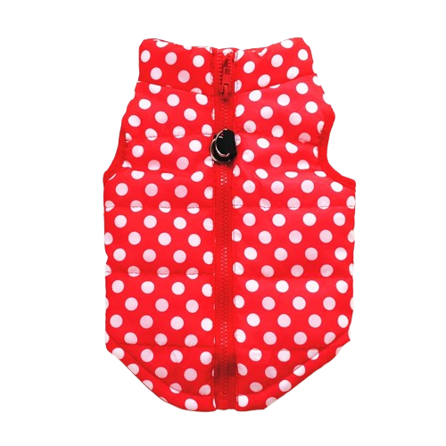 Chihuahua Coat: Red Down Jacket with White Polka Dots