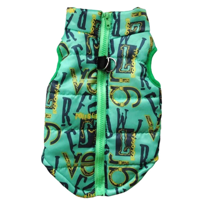Manteau pour Chihuahua : doudoune vertes avec inscriptions – Confortable, parfait pour protéger votre petit chien ou chat pendant les promenades