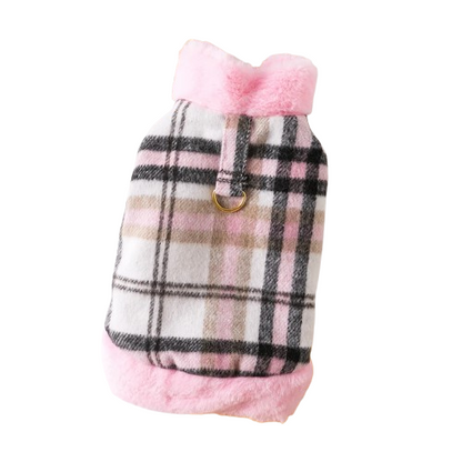 Manteau pour Chihuahua : doudoune rose à carreaux avec fourrure – Confortable, parfait pour protéger votre petit chien ou chat pendant les promenades