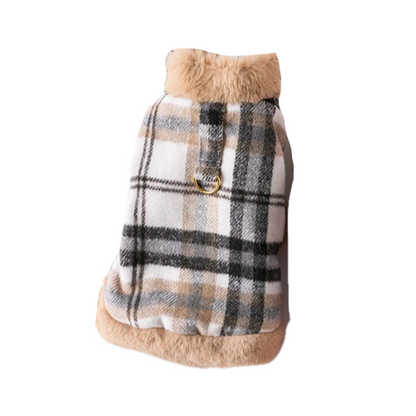 Manteau pour Chihuahua : doudoune marron à carreaux avec fourrure – Confortable, parfait pour protéger votre petit chien ou chat pendant les promenades