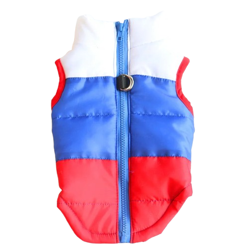 Manteau pour Chihuahua : doudoune blanche bleue et rouge – Confortable, parfait pour protéger votre petit chien ou chat pendant les promenades