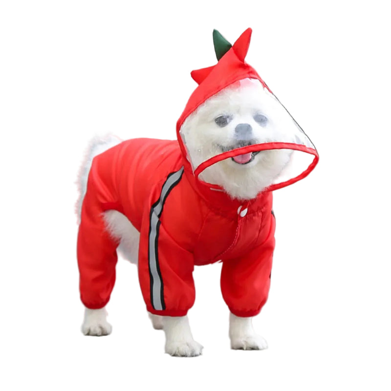 Manteau pour Chihuahua : imperméable kway rouge avec capuche transparente. Motifs grenouille sur la capuche.Confortable, parfait pour protéger votre petit chien ou chat les jours de pluie.