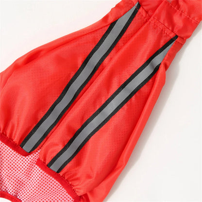 Manteau pour Chihuahua : imperméable kway rouge avec capuche transparente. Motifs grenouille sur la capuche.Confortable, parfait pour protéger votre petit chien ou chat les jours de pluie. Vue des détails du kway