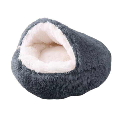 Niche Cocoon gris foncé en tissu pour Chihuahua – Confort maximal avec intérieur moelleux, parfait pour les petits chiens ou chats