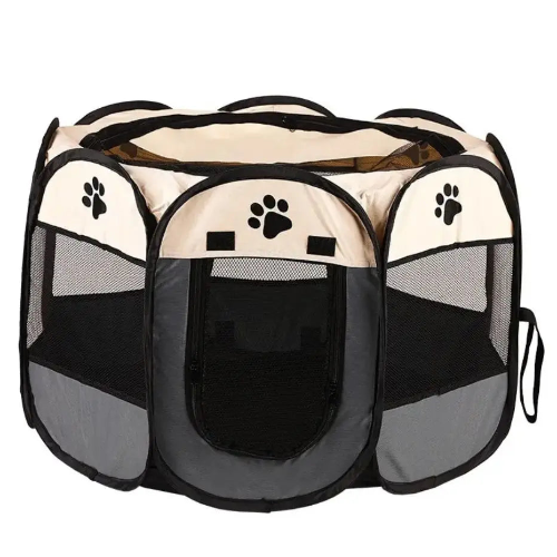 Niche Chien : Parc Pliable Gris et Blanc