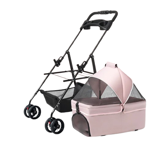 Poussette couverte pliable rose pour Chihuahua – Confortable et pratique, idéale pour transporter votre petit chien ou chat