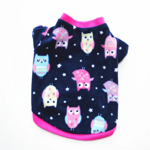 Pull pour Chihuahua bleu avec motifs hiboux roses – Confortable, vêtement parfait pour garder votre petit chien ou chat au chaud