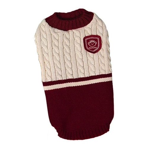 Pull pour Chihuahua style golf couleur beige et rouge bordeaux – Confortable, vêtement parfait pour garder votre petit chien ou chat au chaud