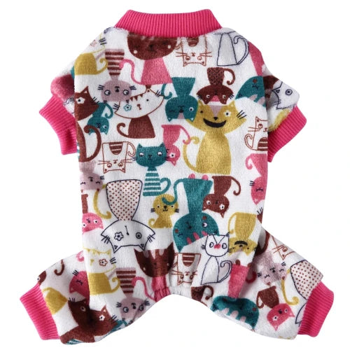 Pyjama blanc et rose avec motif chats pour Chihuahua – Confortable, idéal pour garder votre petit chien ou chat au chaud pendant la nuit