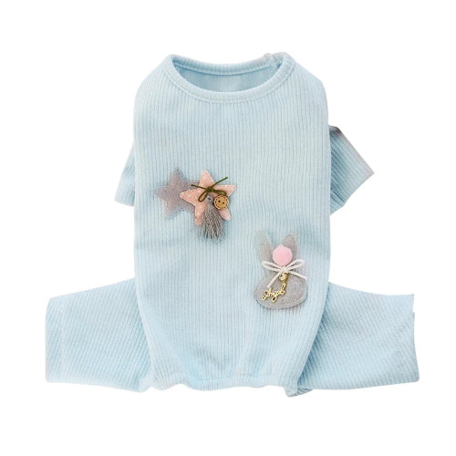 Pyjama bleu avec motifs brodés pour Chihuahua – Confortable et chaud, idéal pour garder votre petit chien ou chat au chaud pendant la nuit