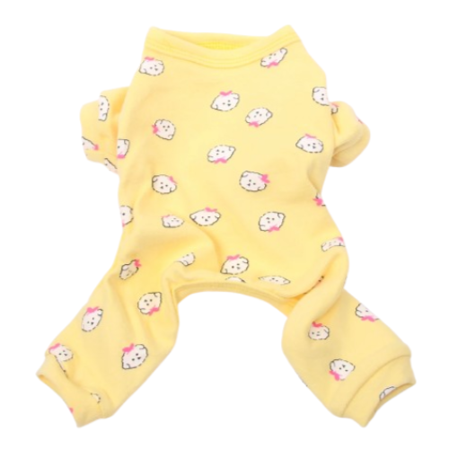 Pyjama jaune à motifs chiens pour Chihuahua – Confortable et chaud, idéal pour garder votre petit chien ou chat au chaud pendant la nuit