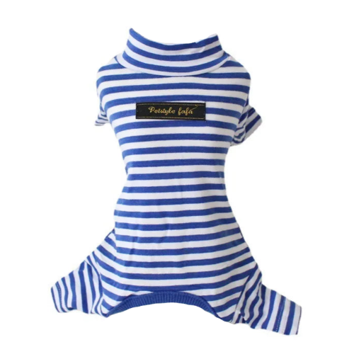 Pyjama bleu foncé à rayures blanches pour Chihuahua – Confortable et chaud, idéal pour garder votre petit chien ou chat au chaud pendant la nuit