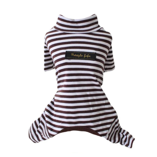 Pyjama marron à rayures blanches pour Chihuahua – Confortable et chaud, idéal pour garder votre petit chien ou chat au chaud pendant la nuit