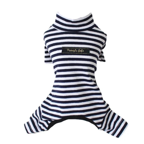 Pyjama noir à rayures blanches pour Chihuahua – Confortable et chaud, idéal pour garder votre petit chien ou chat au chaud pendant la nuit