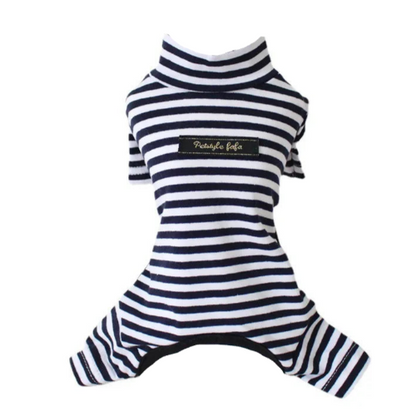 Pyjama noir à rayures blanches pour Chihuahua – Confortable et chaud, idéal pour garder votre petit chien ou chat au chaud pendant la nuit
