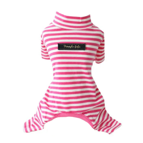 Pyjama rose à rayures blanches pour Chihuahua – Confortable et chaud, idéal pour garder votre petit chien ou chat au chaud pendant la nuit