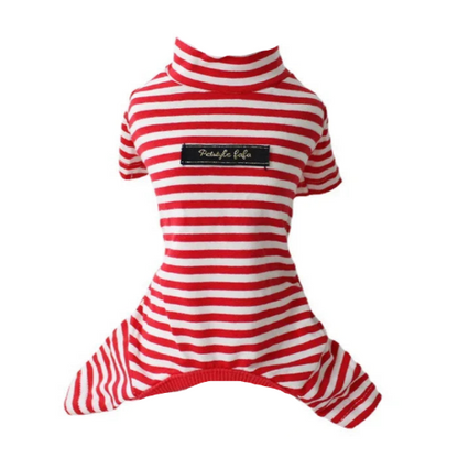 Pyjama rouge à rayures blanches pour Chihuahua – Confortable et chaud, idéal pour garder votre petit chien ou chat au chaud pendant la nuit