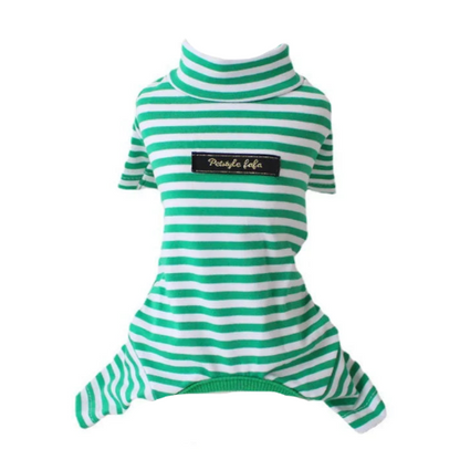 Pyjama vert à rayures blanches pour Chihuahua – Confortable et chaud, idéal pour garder votre petit chien ou chat au chaud pendant la nuit