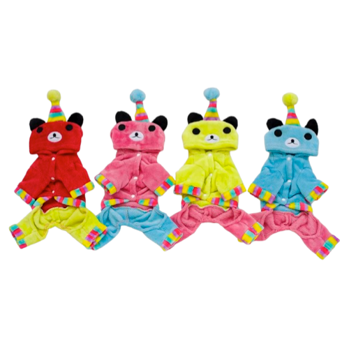 Pyjama colorés avec capuche ponpons pour Chihuahua – Confortable et chaud, idéal pour garder votre petit chien ou chat au chaud pendant la nuit - vue de face