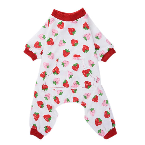 Pyjama blanc et rouge avec motifs fraises pour Chihuahua – Confortable, idéal pour garder votre petit chien ou chat au chaud pendant la nuit