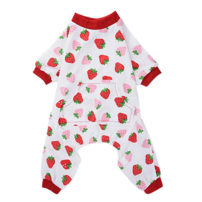 Pyjama blanc et rouge avec motifs fraises pour Chihuahua – Confortable, idéal pour garder votre petit chien ou chat au chaud pendant la nuit