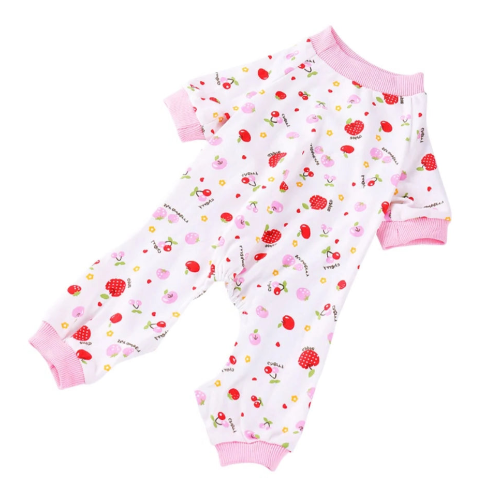 Pyjama blanc avec motifs fruits rouges pour Chihuahua – Confortable et chaud, idéal pour garder votre petit chien ou chat au chaud pendant la nuit