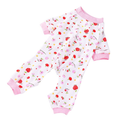 Pyjama blanc avec motifs fruits rouges pour Chihuahua – Confortable et chaud, idéal pour garder votre petit chien ou chat au chaud pendant la nuit