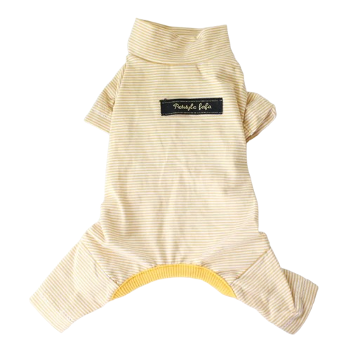 Pyjama jaune clair à rayures pour Chihuahua – Confortable et chaud, idéal pour garder votre petit chien ou chat au chaud pendant la nuit