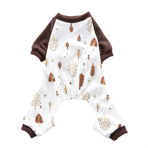 Pyjama marron à motifs de l'automne pour Chihuahua – Confortable et chaud, idéal pour garder votre petit chien ou chat au chaud pendant la nuit