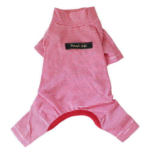 Chihuahua Pajamas: Red with Fine Stripes