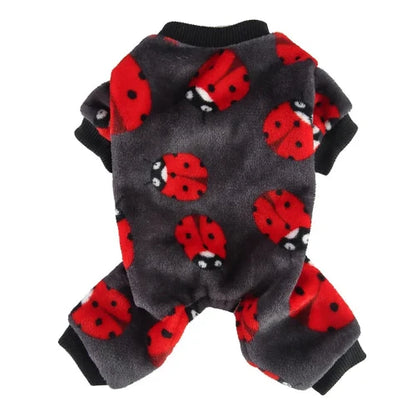 Pyjama noir avec motifs coccinelles pour Chihuahua – Confortable, idéal pour garder votre petit chien ou chat au chaud pendant la nuit