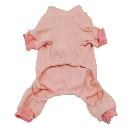 Pyjama uni rose clair vue de face pour Chihuahua – Confortable, idéal pour garder votre petit chien ou chat au chaud pendant la nuit