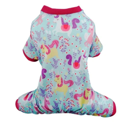 Pyjama bleu clair motifs licornes pour Chihuahua – Confortable, idéal pour garder votre petit chien ou chat au chaud pendant la nuit