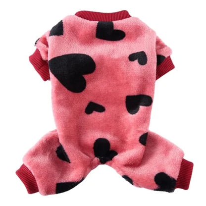 Pyjama rose avec motifs coeurs noirs pour Chihuahua – Confortable, idéal pour garder votre petit chien ou chat au chaud pendant la nuit
