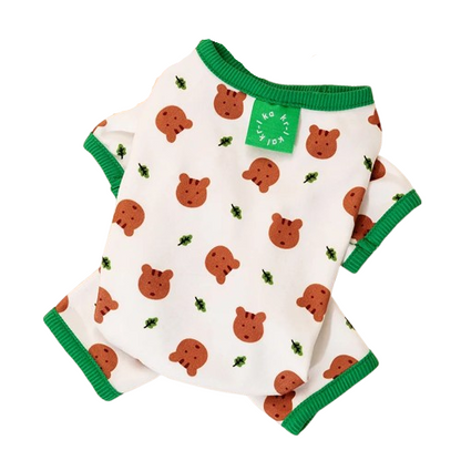 Pyjama blanc et vert avec motif ours brun pour Chihuahua – Confortable, idéal pour garder votre petit chien ou chat au chaud pendant la nuit