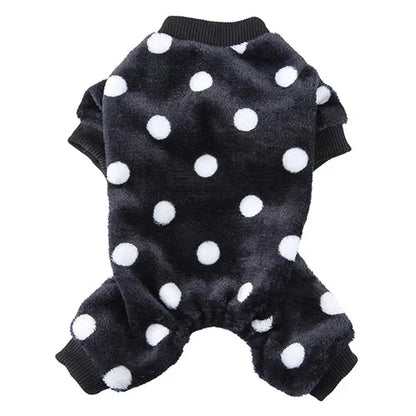 Pyjama noir à pois blancs pour Chihuahua – Confortable, idéal pour garder votre petit chien ou chat au chaud pendant la nuit