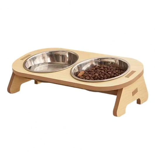 Gamelle Chien : Double inclinée en bois